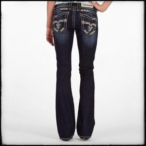 Rock Revival Amy Boot Cut Stretch Embroidered Dark Wash Western Jean Rhinestones